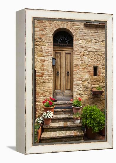 Doorway with Flowers, Pienza, Tuscany, Italy-Terry Eggers-Framed Premier Image Canvas