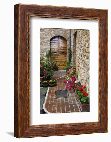 Doorway with Flowers, Pienza, Tuscany, Italy-Terry Eggers-Framed Premium Photographic Print