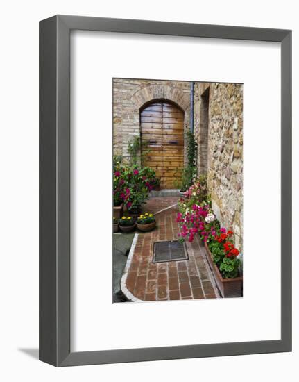 Doorway with Flowers, Pienza, Tuscany, Italy-Terry Eggers-Framed Premium Photographic Print