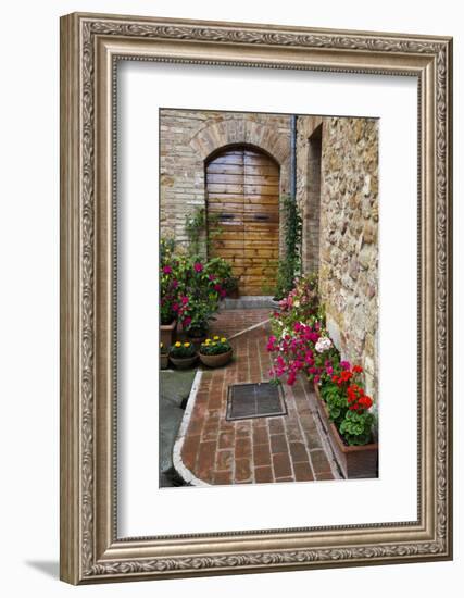 Doorway with Flowers, Pienza, Tuscany, Italy-Terry Eggers-Framed Photographic Print