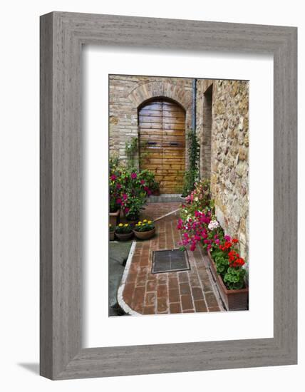 Doorway with Flowers, Pienza, Tuscany, Italy-Terry Eggers-Framed Photographic Print