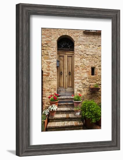 Doorway with Flowers, Pienza, Tuscany, Italy-Terry Eggers-Framed Photographic Print