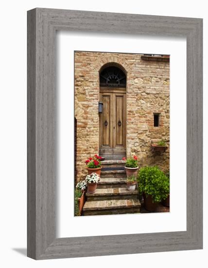 Doorway with Flowers, Pienza, Tuscany, Italy-Terry Eggers-Framed Photographic Print