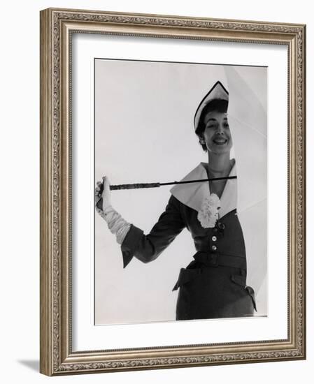 Dorian Leigh Modeling Suit by Adele Simpson and Hat by John Frederics-Gjon Mili-Framed Photographic Print