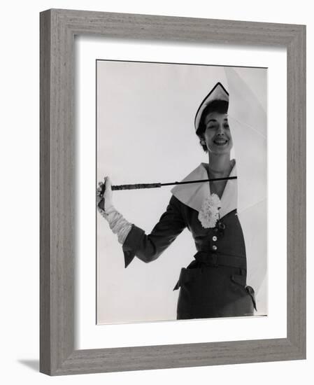 Dorian Leigh Modeling Suit by Adele Simpson and Hat by John Frederics-Gjon Mili-Framed Photographic Print