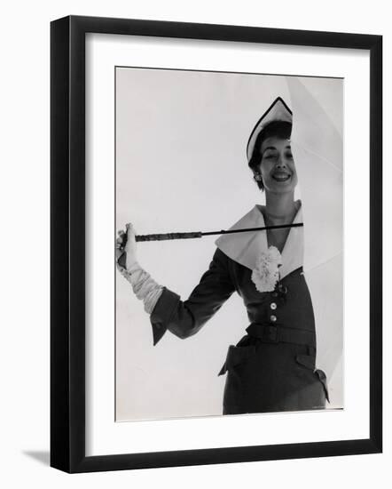 Dorian Leigh Modeling Suit by Adele Simpson and Hat by John Frederics-Gjon Mili-Framed Photographic Print