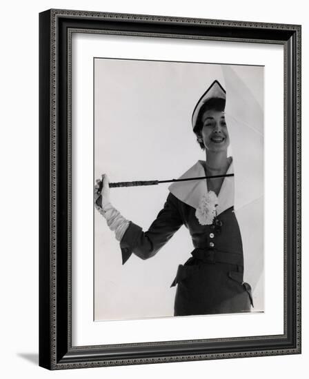Dorian Leigh Modeling Suit by Adele Simpson and Hat by John Frederics-Gjon Mili-Framed Photographic Print