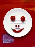 Food Collage: Face Made from Banana, Chili & Tomatoes on Plate-Dorota & Bogdan Bialy-Photographic Print