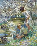 Children Playing Beside a Stream-Dorothea Sharp-Mounted Giclee Print