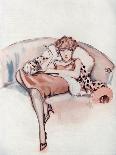 A Young Flapper Woman Reclining on a Snow Leopard Pelt-Dorothy Morgan-Mounted Art Print