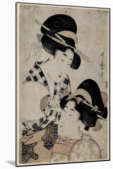 Dos Jóvenes Mujeres Con Abanico, 1790-1800-Kitagawa Utamaro-Mounted Giclee Print