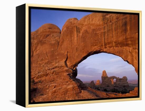 Double Arch Frames Turret Arch at Dawn, Arches National Park, Utah, USA-Paul Souders-Framed Premier Image Canvas