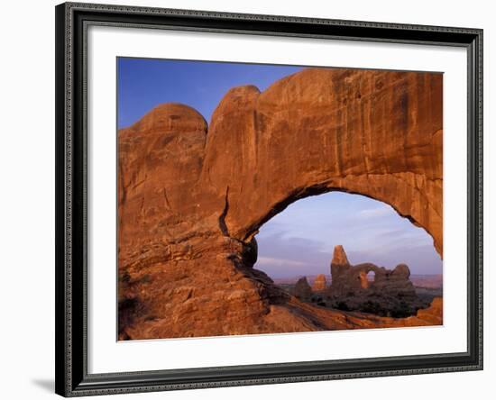 Double Arch Frames Turret Arch at Dawn, Arches National Park, Utah, USA-Paul Souders-Framed Photographic Print