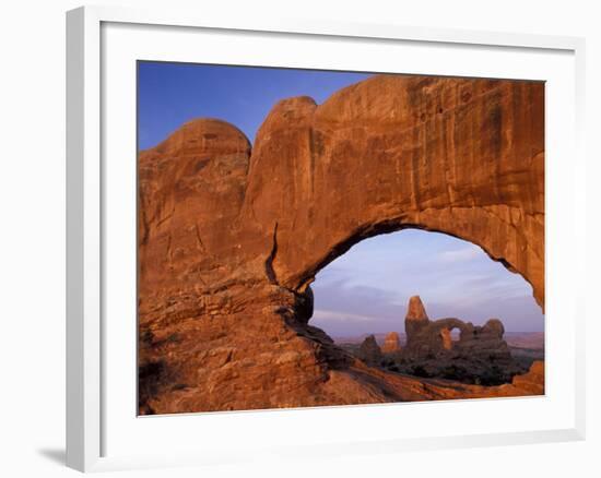 Double Arch Frames Turret Arch at Dawn, Arches National Park, Utah, USA-Paul Souders-Framed Photographic Print