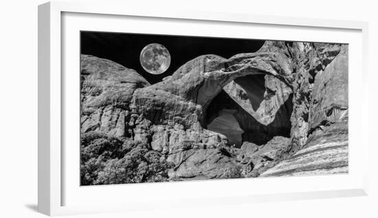 Double Arch with Moon at Arches National Park, Moab, Utah, USA-null-Framed Photographic Print