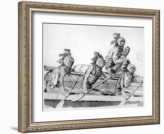 Double Canoe with Oarsmen, Hawaii, 18th Century-John Webber-Framed Giclee Print