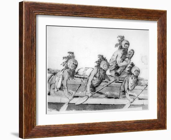 Double Canoe with Oarsmen, Hawaii, 18th Century-John Webber-Framed Giclee Print
