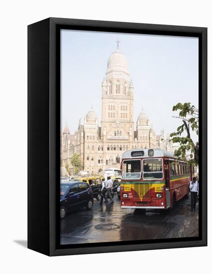 Double Decker Bus Outside Mumbai Municipal Corporation Building, Mumbai (Bombay), India, South Asia-Ben Pipe-Framed Premier Image Canvas
