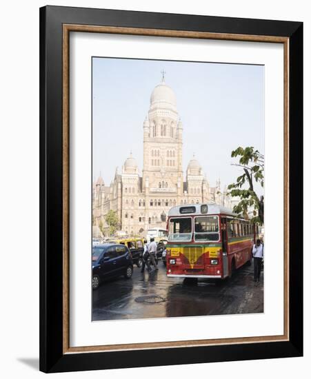 Double Decker Bus Outside Mumbai Municipal Corporation Building, Mumbai (Bombay), India, South Asia-Ben Pipe-Framed Photographic Print