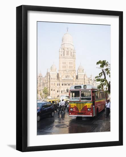 Double Decker Bus Outside Mumbai Municipal Corporation Building, Mumbai (Bombay), India, South Asia-Ben Pipe-Framed Photographic Print