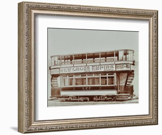 Double-Decker Electric Tram with Advertisement for the New Cross Empire, 1907-null-Framed Photographic Print