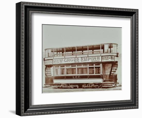 Double-Decker Electric Tram with Advertisement for the New Cross Empire, 1907-null-Framed Photographic Print