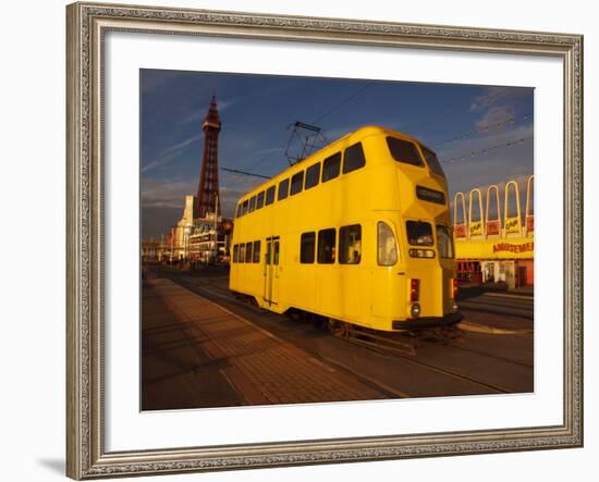 Double Decker Tram and Blackpool Tower, Blackpool Lancashire, England, United Kingdom, Europe-null-Framed Photographic Print