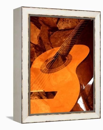 Double Exposure of Guitar and Rocks-Janell Davidson-Framed Premier Image Canvas