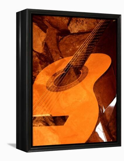 Double Exposure of Guitar and Rocks-Janell Davidson-Framed Premier Image Canvas