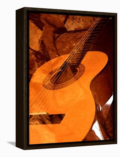 Double Exposure of Guitar and Rocks-Janell Davidson-Framed Premier Image Canvas