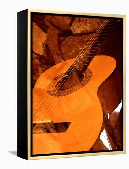 Double Exposure of Guitar and Rocks-Janell Davidson-Framed Premier Image Canvas