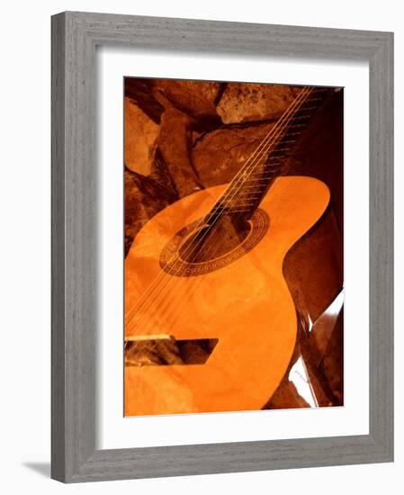 Double Exposure of Guitar and Rocks-Janell Davidson-Framed Photographic Print