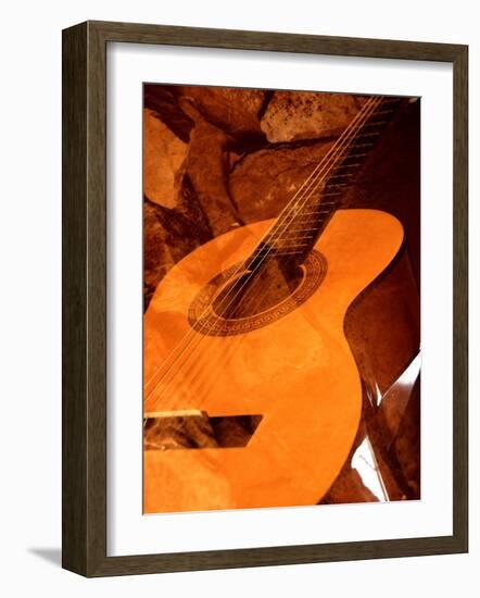 Double Exposure of Guitar and Rocks-Janell Davidson-Framed Photographic Print