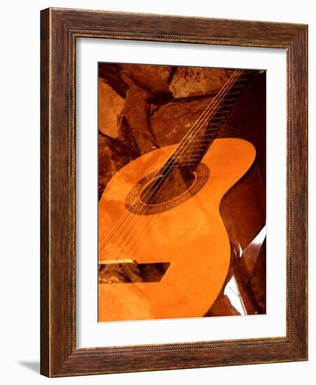 Double Exposure of Guitar and Rocks-Janell Davidson-Framed Photographic Print