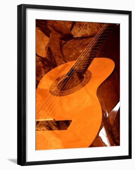 Double Exposure of Guitar and Rocks-Janell Davidson-Framed Photographic Print