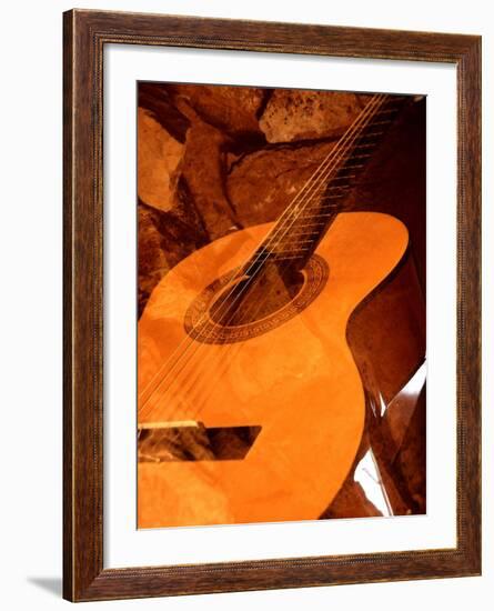 Double Exposure of Guitar and Rocks-Janell Davidson-Framed Photographic Print