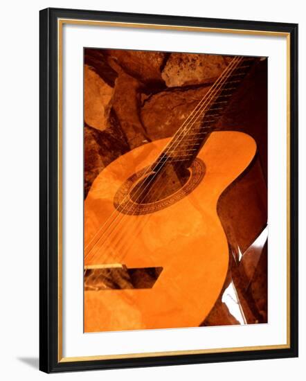 Double Exposure of Guitar and Rocks-Janell Davidson-Framed Photographic Print