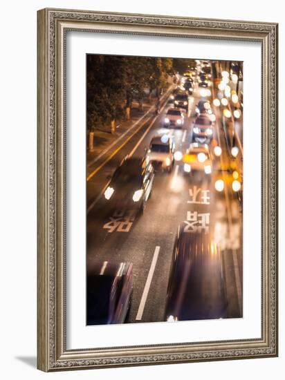 Double Exposure of Night Traffic Scene-victorn-Framed Photographic Print