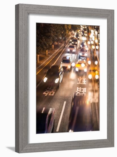 Double Exposure of Night Traffic Scene-victorn-Framed Photographic Print