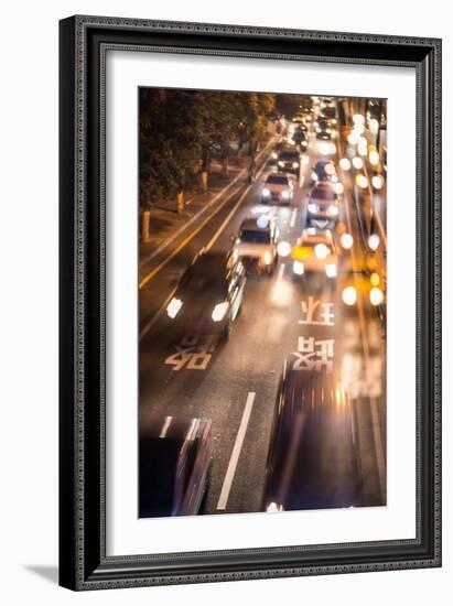 Double Exposure of Night Traffic Scene-victorn-Framed Photographic Print