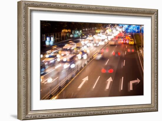 Double Exposure of Night Traffic Scene-victorn-Framed Photographic Print