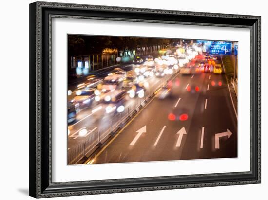 Double Exposure of Night Traffic Scene-victorn-Framed Photographic Print