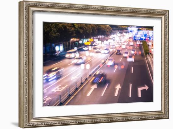 Double Exposure of Night Traffic Scene-victorn-Framed Photographic Print