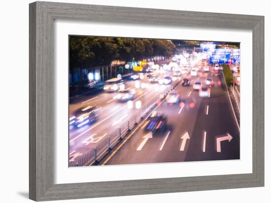 Double Exposure of Night Traffic Scene-victorn-Framed Photographic Print