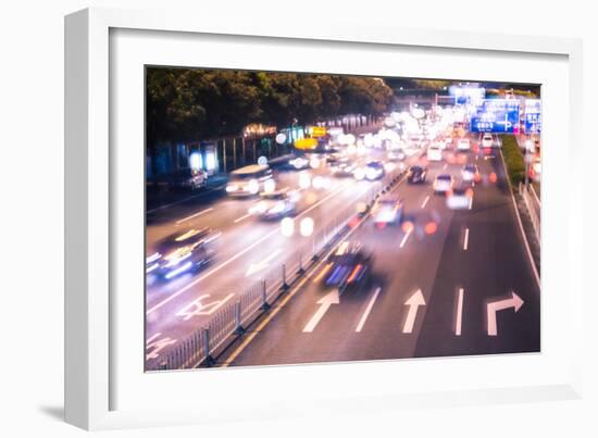 Double Exposure of Night Traffic Scene-victorn-Framed Photographic Print