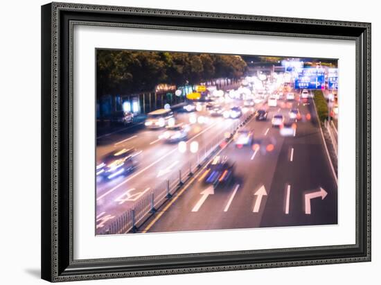 Double Exposure of Night Traffic Scene-victorn-Framed Photographic Print