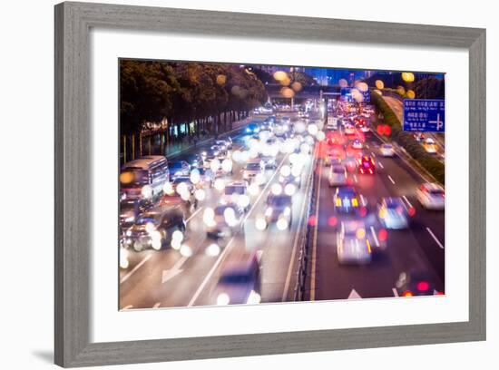 Double Exposure of Night Traffic Scene-victorn-Framed Photographic Print