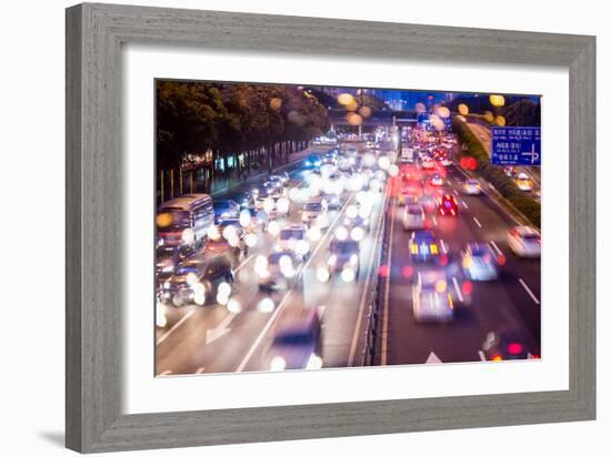 Double Exposure of Night Traffic Scene-victorn-Framed Photographic Print