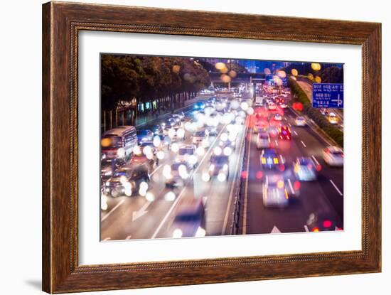 Double Exposure of Night Traffic Scene-victorn-Framed Photographic Print