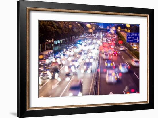 Double Exposure of Night Traffic Scene-victorn-Framed Photographic Print